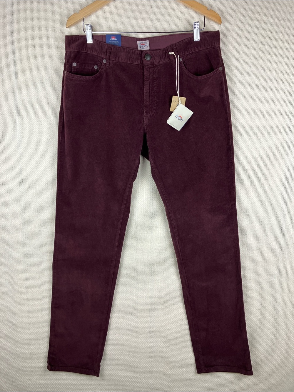 Faherty Stretch Corduroy 5-Pocket Pants Burgundy ORGANIC Cotton NWT